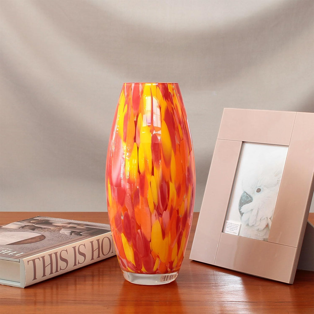 Murano Style Art Glass Vase Hand Blown Orange Confetti Effect Home Decor