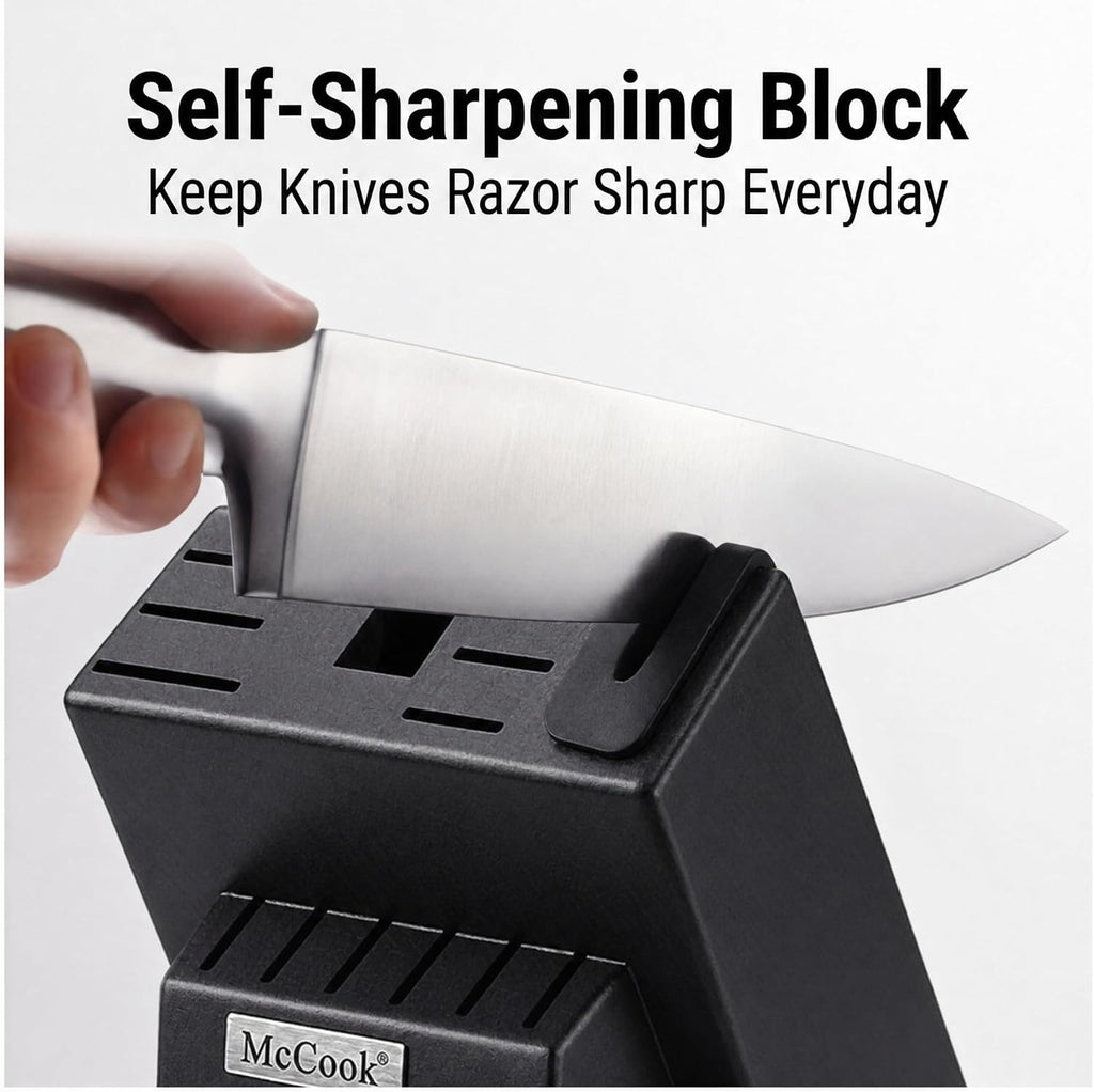 Knife Set Sharp Kitchen Knife Block Set w Built-in Sharpener | German Forged Stainless Steel,15 PC,Razor