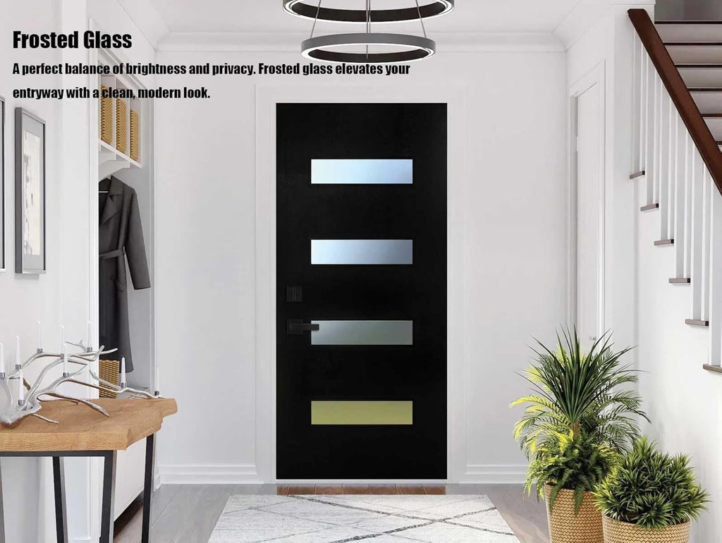 36 x 80 Fiberglass Entry Door with Brickmould, Frosted Glass - Contemporary Style for Home's Front Entrance, Left Hand