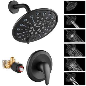 Shower Faucet Set with Valve 6 Mode Rain Head Matte Black