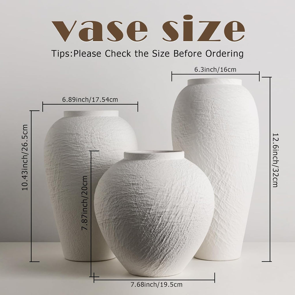 White Ceramic Vase, Large 12.6 Inch Tall Ceramic Flower Vase Home Decor, Minimalist Texture Stone White Flower Vase
