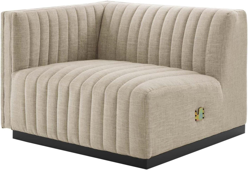 Conjure 5Pcs L-Shaped Channel Tufted Fabric Sectional in Beige/Black