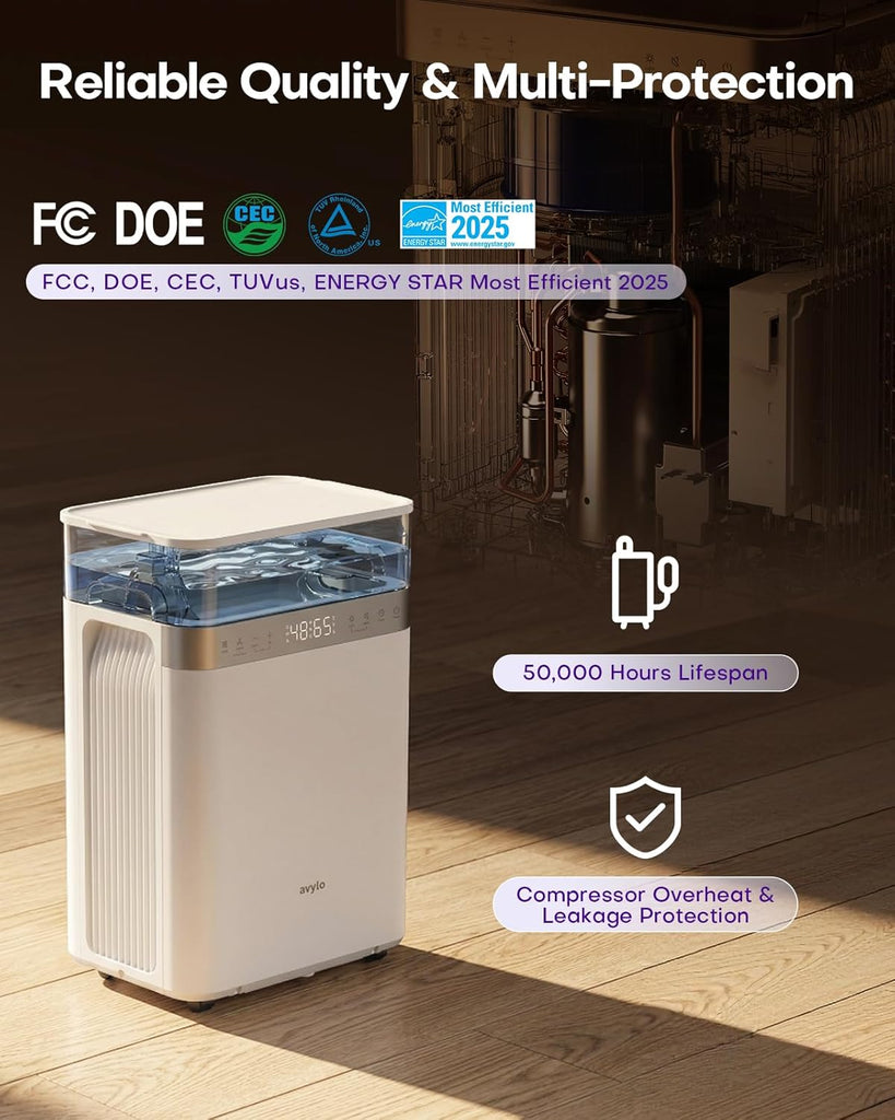 Dehumidifier for Basement with Pump, 2.11 Gallon Top-Mounted Water Tank, Max 90 Pint/D