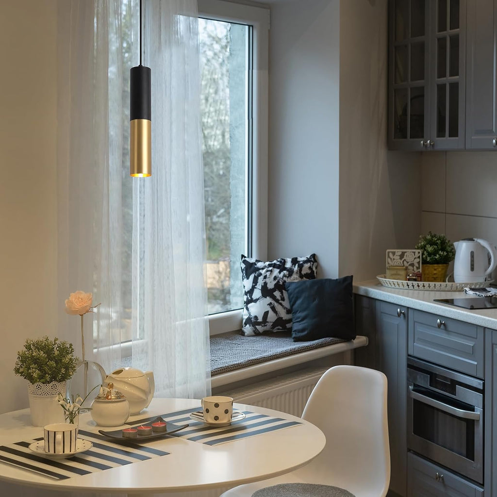 Modern Pendant Light Fixture Kitchen Island | 1-Light Black Gold GU10 Hanging Light Cord Adjustable Cylinder Pendants