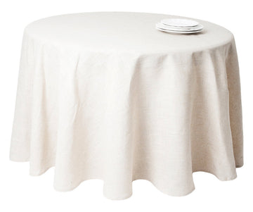 Poly and Linen Blend Toscana Tablecloth with No Hemstitch Border, Natural, 132"