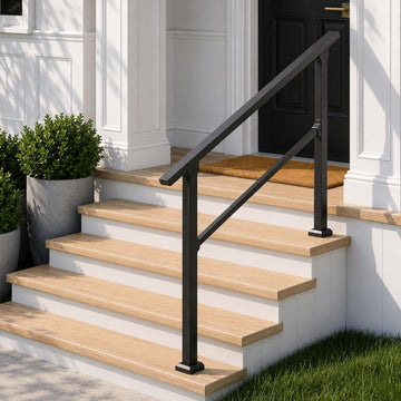 Hand Rails for Outdoor Steps, 4-Step Metal Stair Railing Kit, Matte Black