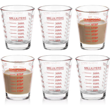 Shot Glass Measuring Cup Set, 6 Pack Espresso Shot Glasses (Red)