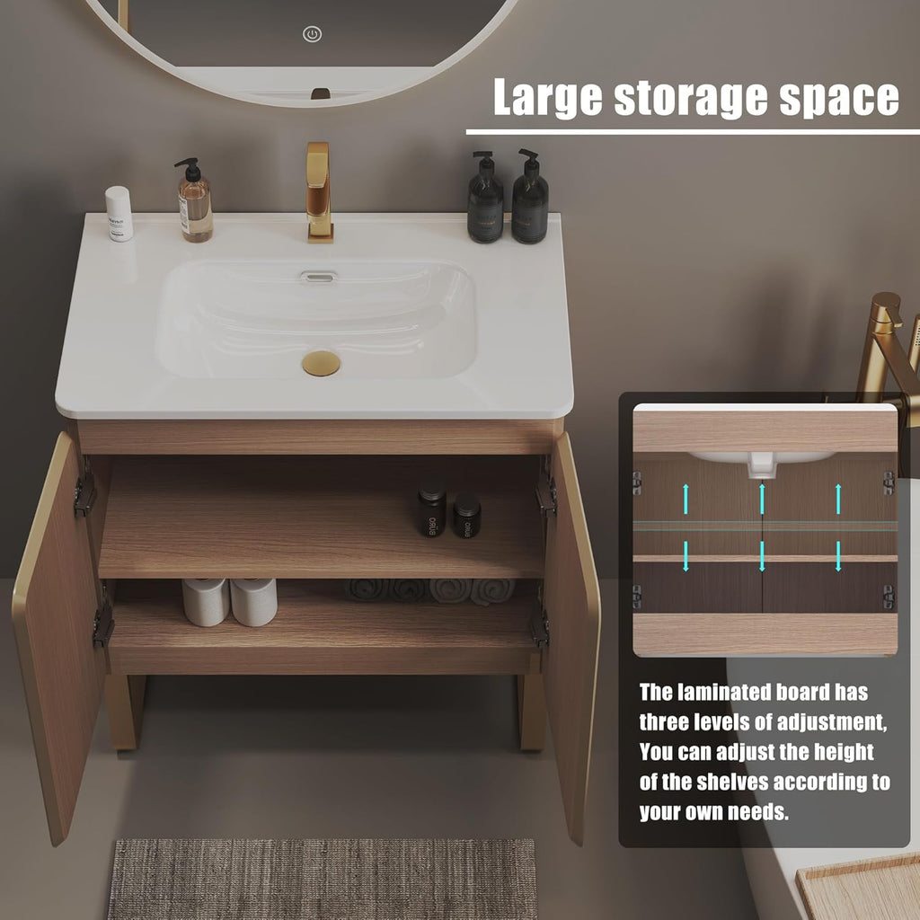 30" Freestanding Bathroom Vanity with Overflow Sink One Piece Basin