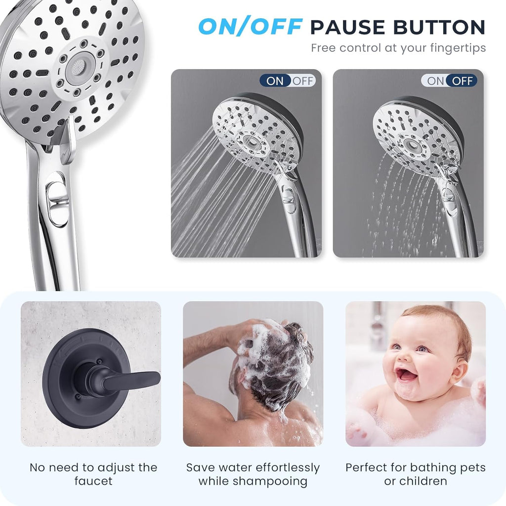 Dual Shower Head Combo, 8'' High Pressure Rain Shower Head with Handheld Spray, 6+1 Spray Settings Handheld Showerhead