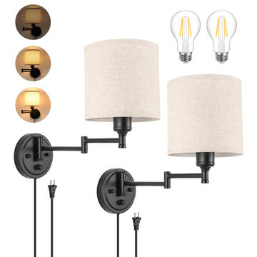 Dimmable Plug in Wall Sconces, Swing Arm Wall Lamp, Wall Sconces Set of Two, Plug in Wall Light, Sconces Wall Decor