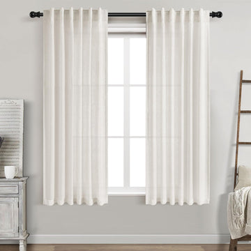 Cream Linen Curtains 63 Inches Long Back Tab Light Filtering Privacy Sheer Curtains Modern Farmhouse Coastal Decor