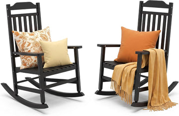 Outdoor Rocking Chairs Set of 2, Weather-Resistant Rocking Chair Ergonomic | Sturdy & Low-Maintenance Oversized Patio