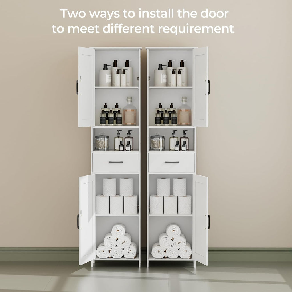 67" H Tall Bathroom Storage Cabinet with Barn Doors and Drawer | Narrow Storage Unit with Adjustable Shelves, Floor