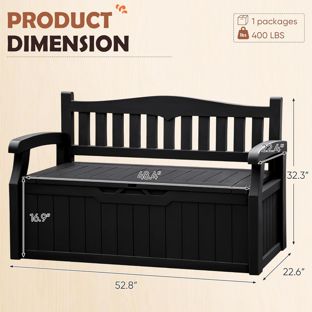 80 Gallon Resin Outdoor Storage Bench Waterproof | Large Deck Box with Armrest, Lockable&Waterproof for Garden, Home