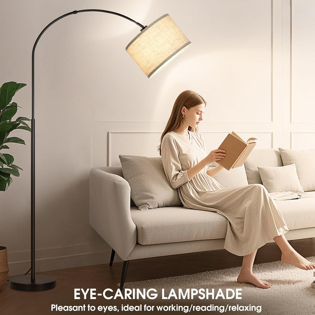 Dimmable Floor Lamp, Arc Floor Lamp with Dimmer, Black Standing Lamp with Adjustable Hanging Shade