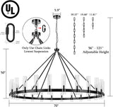 70 Inch Black Wagon Wheel Chandelier with Glass Shade, 24 Lights, Modern Farmhouse Style, Ideal for Dining Room, Kitchen, Entryways A115-B0CHF7PP6Z