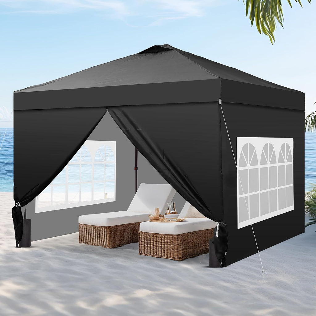 10x10 Pop Up Canopy Tent with 4 Sidewalls, Easy Set up, Outdoor Silver Coated Beach Gazebos, Carpas with 4 Sandbags