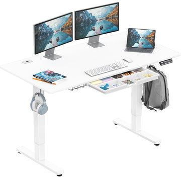 55 x 28 Electric Height Adjustable Standing Desk w/Drawer, White