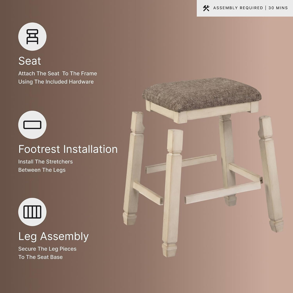 Bolanburg Farmhouse 24" Counter Height Upholstered Barstool, 2 Count, Whitewash