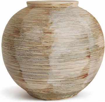 Rustic Ribbed Vase Home Decor - 6 in Ceramic Vintage Farmhouse Vases