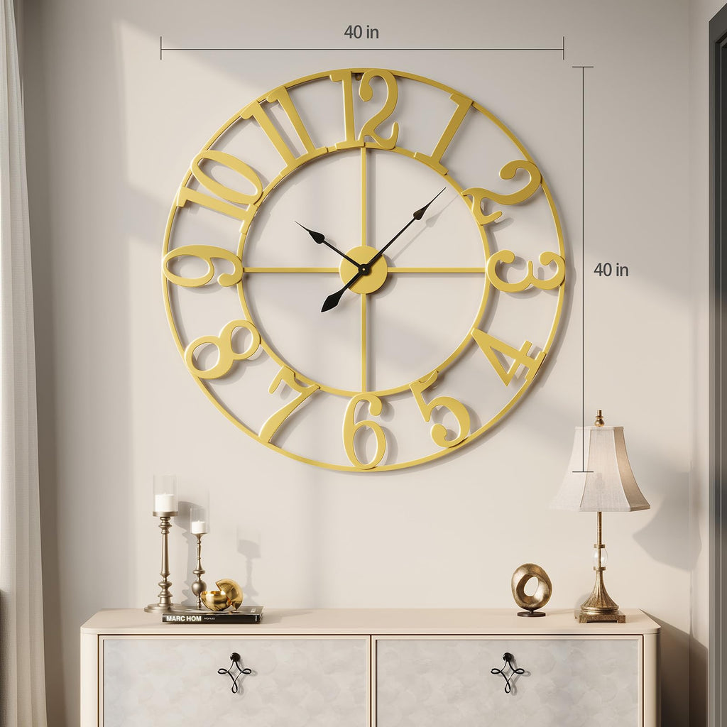 40 Inch Extra Large Gold Wall Clock, Decorative Metal Wall Clocks