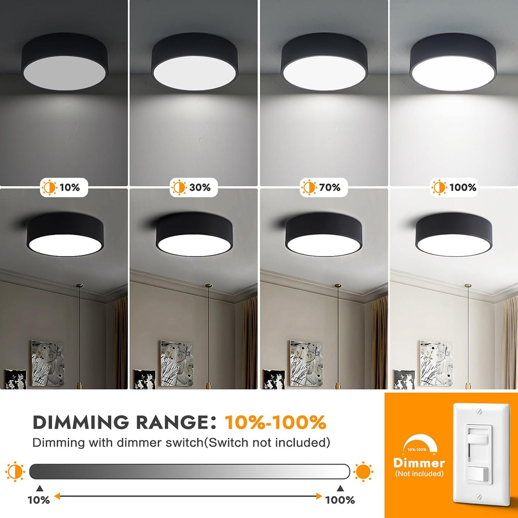 Dimmable Modern LED Flush Mount Ceiling Light Fixture,5CCT,11.8 in | Matte Black Round Lights Fixtures, 2700-6000K