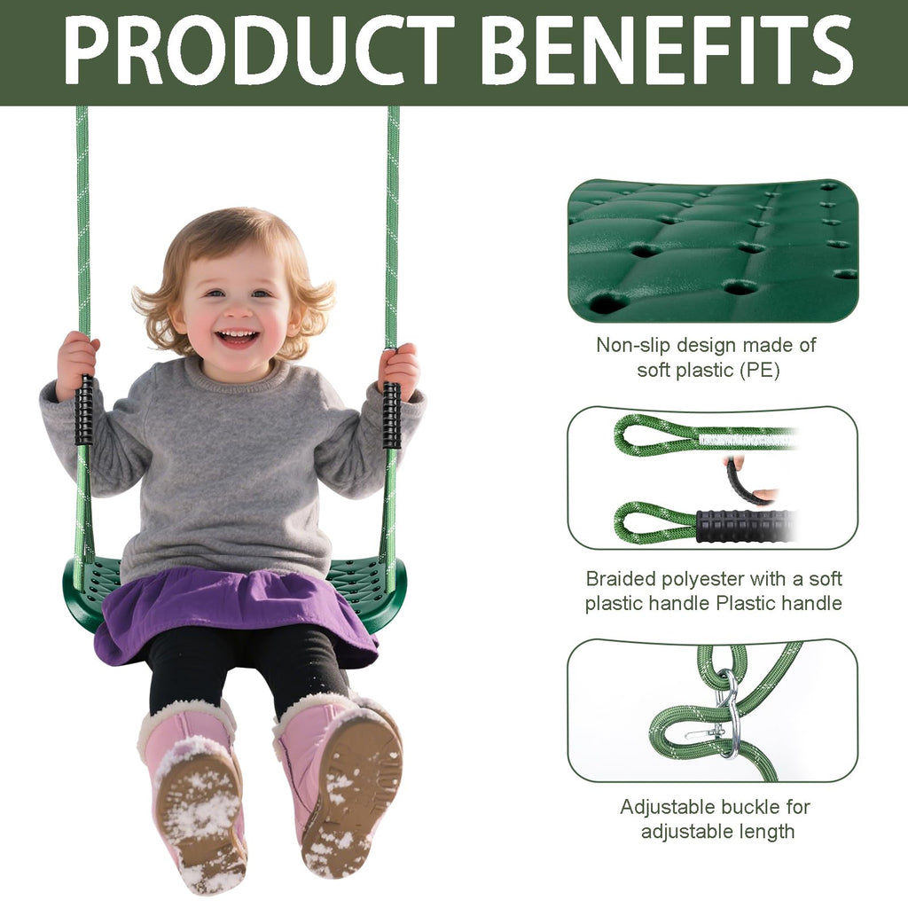 Garden Swing Non-Slip Tree Swing Seat Set with Adjustable Rope and Carabiners Outdoor Adult Swing Playground Swing