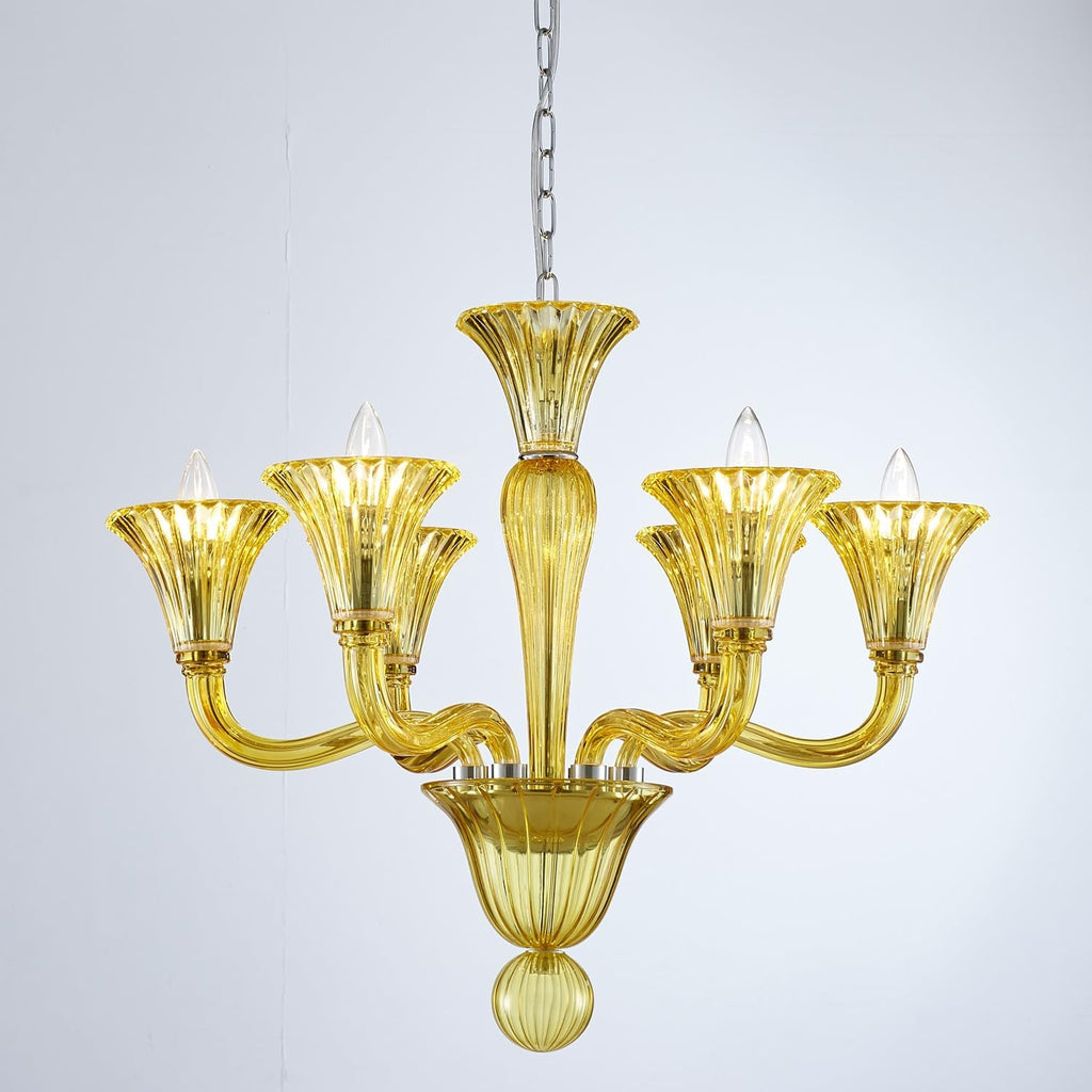 6 Light Crystal Chandelier, Modern Dining Room Light Fixture, Yellowish Green Crystal Pendant Light for Bedroom Livingroom, D24xW24xH22, E12 Socket