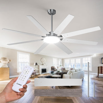 72 inch Brushed Nickel Ceiling Fan with Light, Large Modern Ceiling Fans with Remote, Reversible DC Motor