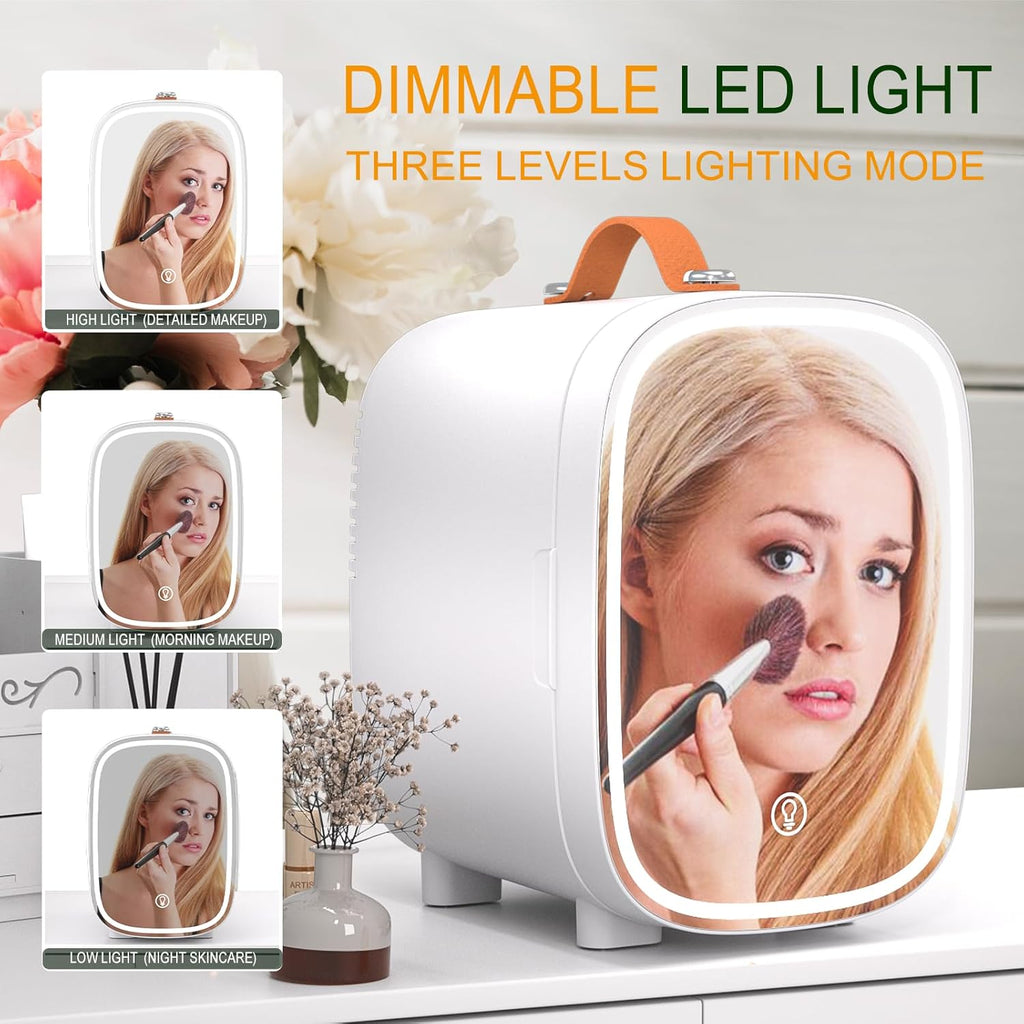 Mini Fridge for Bedroom Mirror Skincare Cooler & Warmer Portable Small Refrigerator 4 Liter/6 can with 12v AC/DC/USB