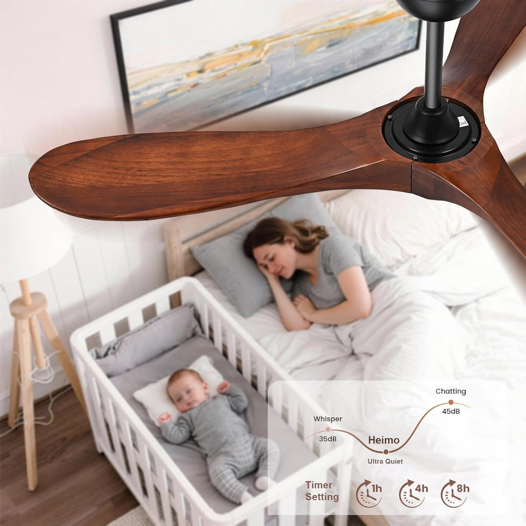 72 inch Ceiling Fan No Light，Indoor Outdoor 3 Blade Wood Ceiling Fans Without Lights for Patios Living Room Bedroom