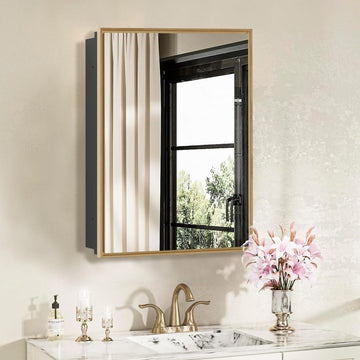 Bathroom Medicine Cabinet with Mirror, Recess or Surface Mount, Single Door Cabinet Famerhouse Bathroom Mirror with