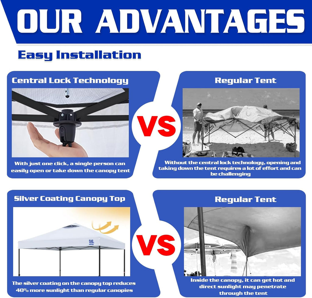 10x10 Pop Up Canopy Tent,300D Silver-Coating Top,1-Person Setup Commercial Heavy Duty Canopy Tent Instant Portable
