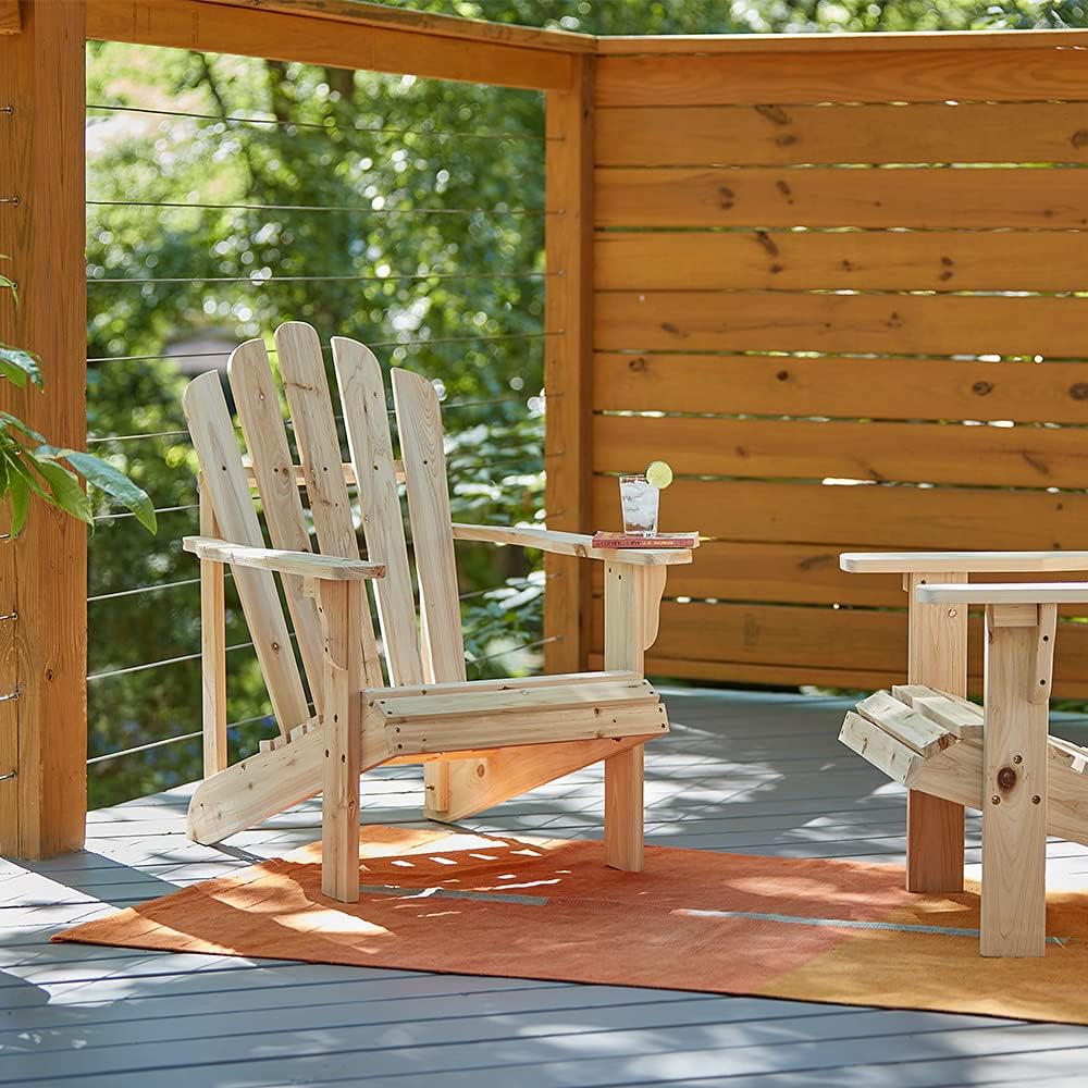 Company Westport Wooden Adirondack Chair, Outdoor Patio Firepit Chairs, Back & Seat Pre-Assembled, Natural