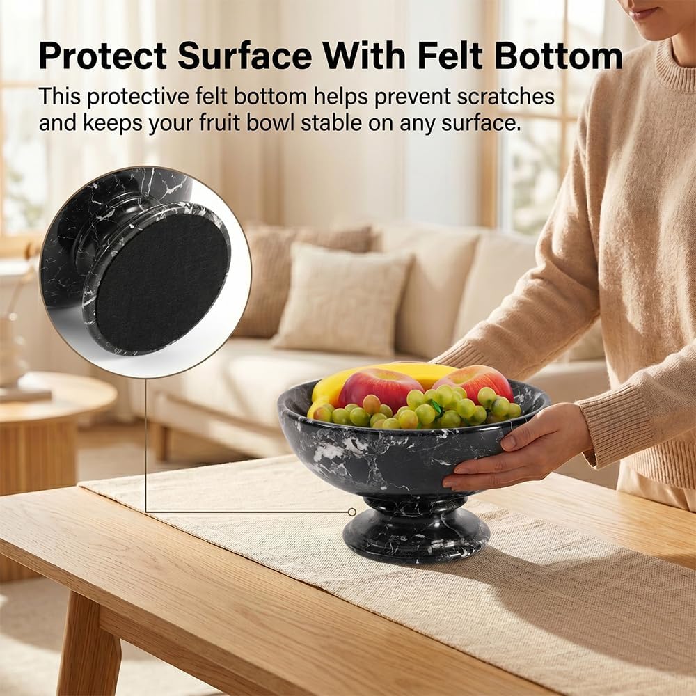 Marble Fruit Bowl Counter 10" Inches Black Decorative Bowl Table, Ideal Key Holder, Candy Dish and Marble Pedestal