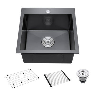 18-Inch Black Bar Sink Drop-In, Stainless Steel Single Bowl