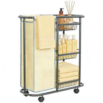 Slim Laundry Cart with Wheels, 3 Tier Rolling Laundry Sorter with 45L Bag