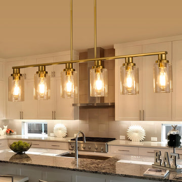 Kitchen Island Lighting, 6-Light Modern Dining Room Light Fixture Over Table,44.3'' Vintage Farmhouse Gold Linear