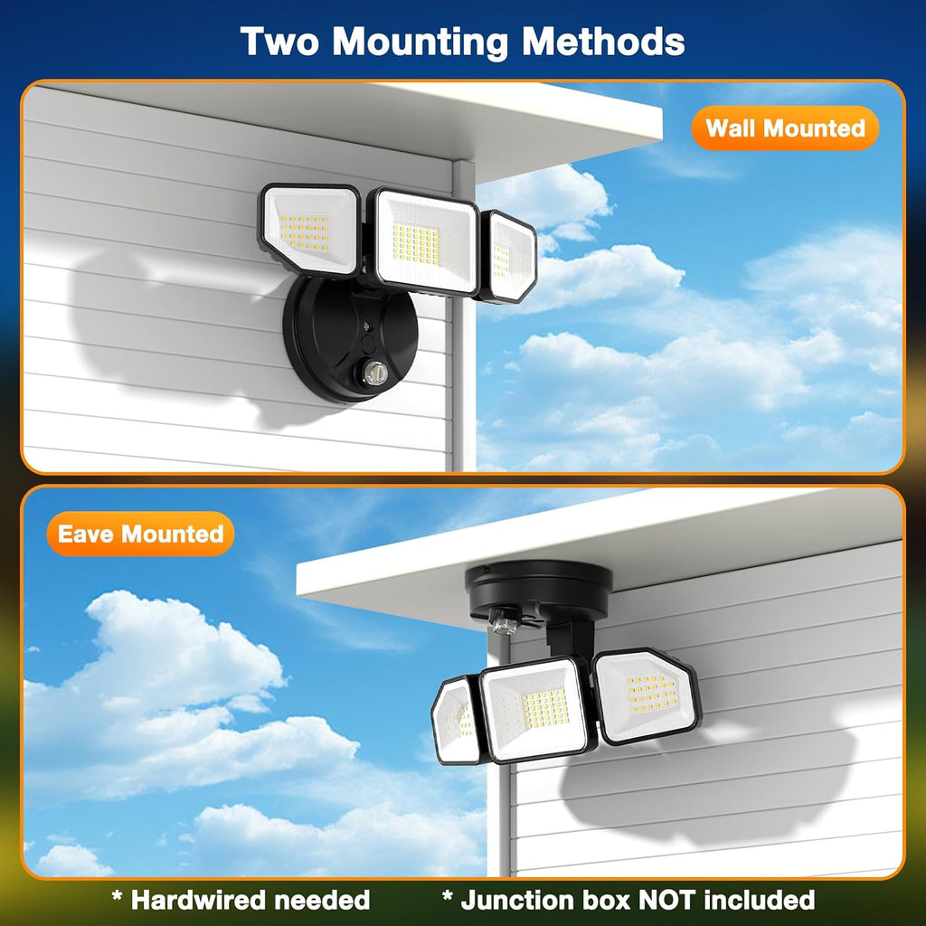 65W Dusk to Dawn Flood Lights Outdoor, 6500LM LED Outdoor Light, IP65 Waterproof, 6500K Daylight, 3 Adjustable Heads