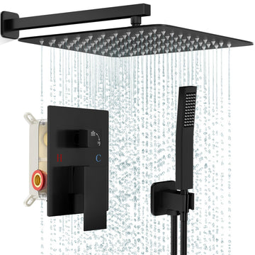 Shower Faucet Set with 16 Inch Matte Black Rain Shower Head
