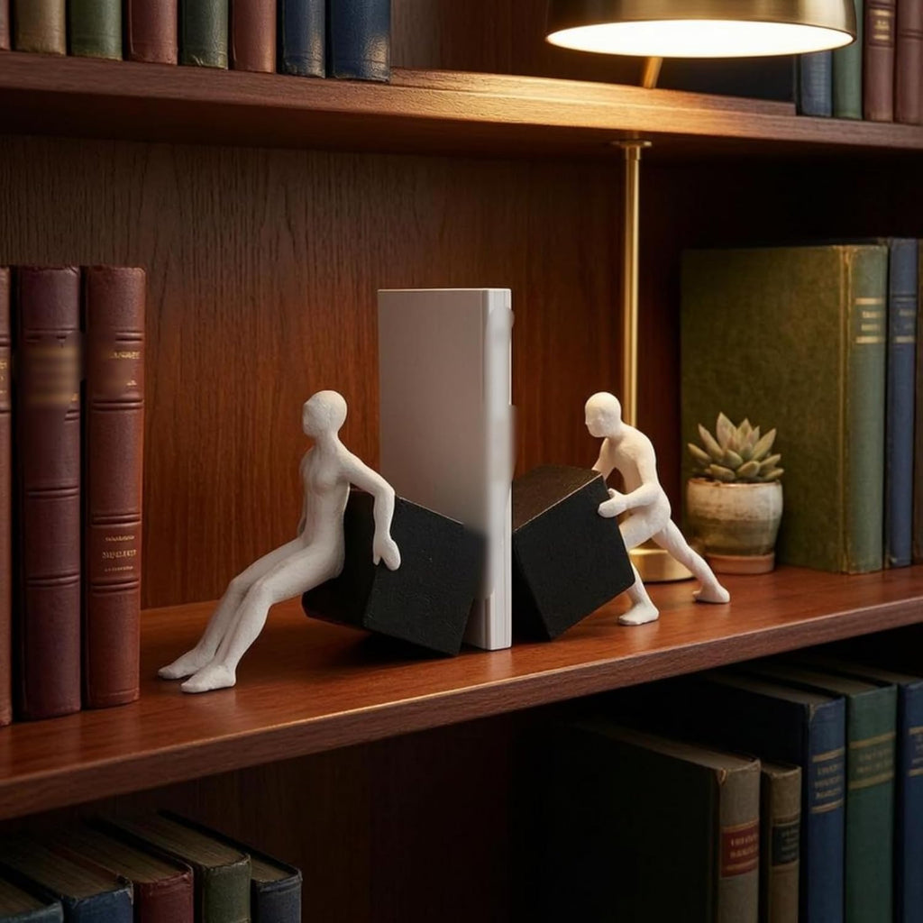 Abstract Figure Bookend Modern Bookend Set Decorative Book Holder Sculptural Book Stand Resin Construction with