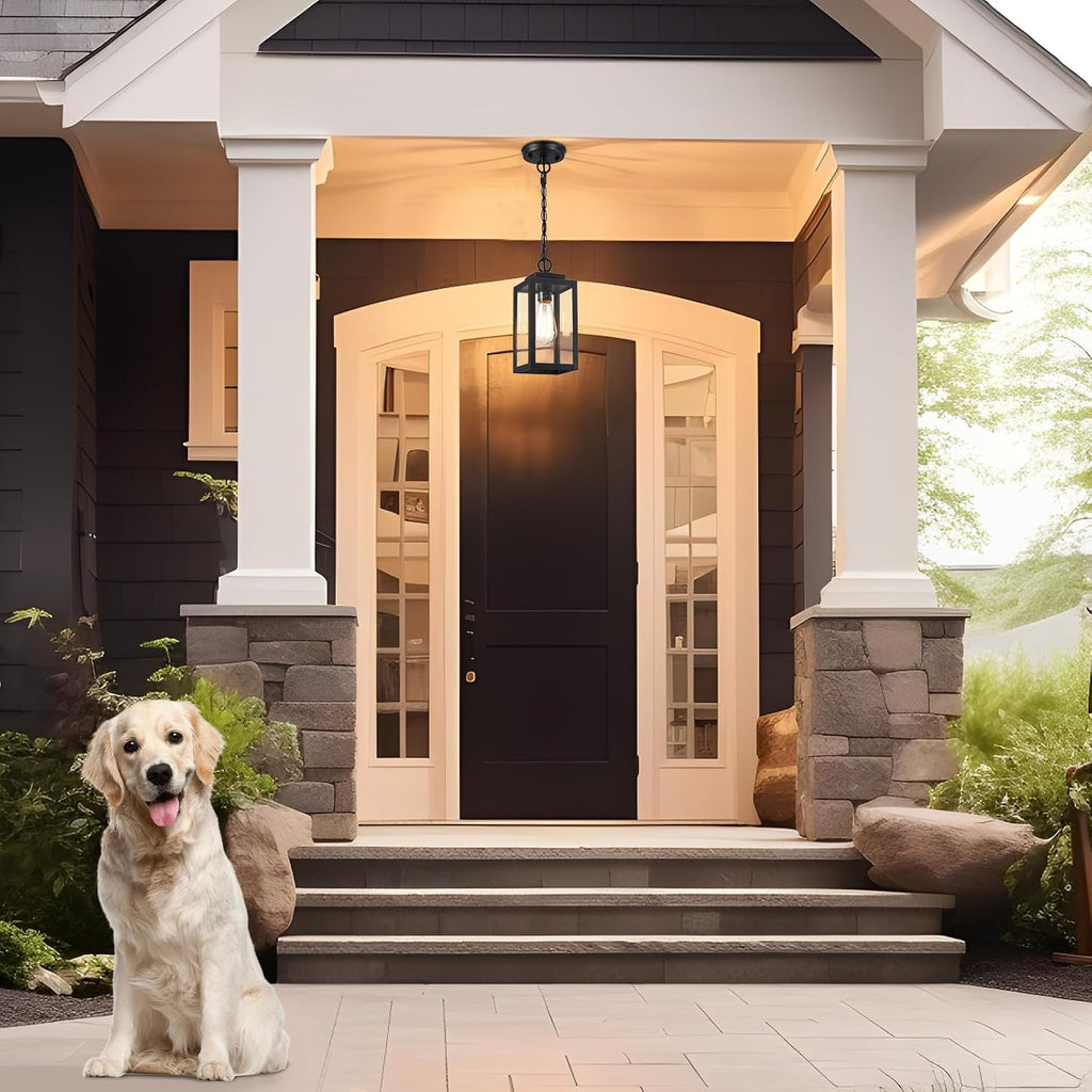 Outdoor Pendant Lights for Porch, 11'' Outdoor Hanging Lantern Lights Modern Outside Chandelier