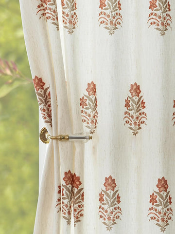 Pinch Pleated Floral Linen Curtains for Farmhouse, 84" 2 Panels - Set of 2