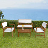 4-Piece Patio Conversation Set Acacia Wood Outdoor Sofa & Chairs with Coffee Table