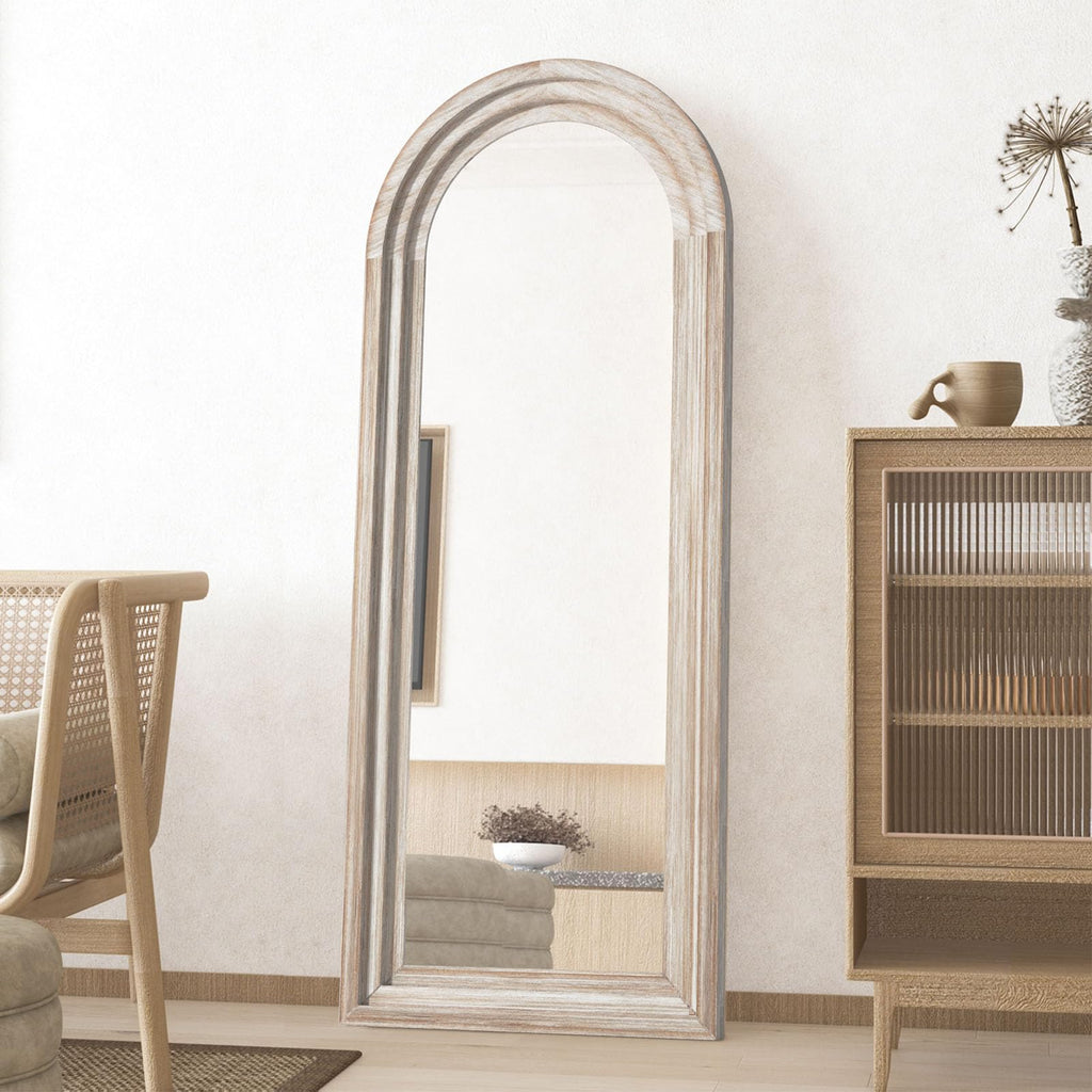 Arched Full Length Mirror with Solid Wood Frame 65x24 Inch Wall Mounted Floor Mirror, Vertical Hanging Leaning