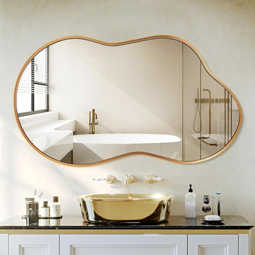 Irregular Wall Mirror - Wall Mirrors Decorative 20"x36" Gold Asymmetrical Mirror Tempered Glass Aviation Aluminum