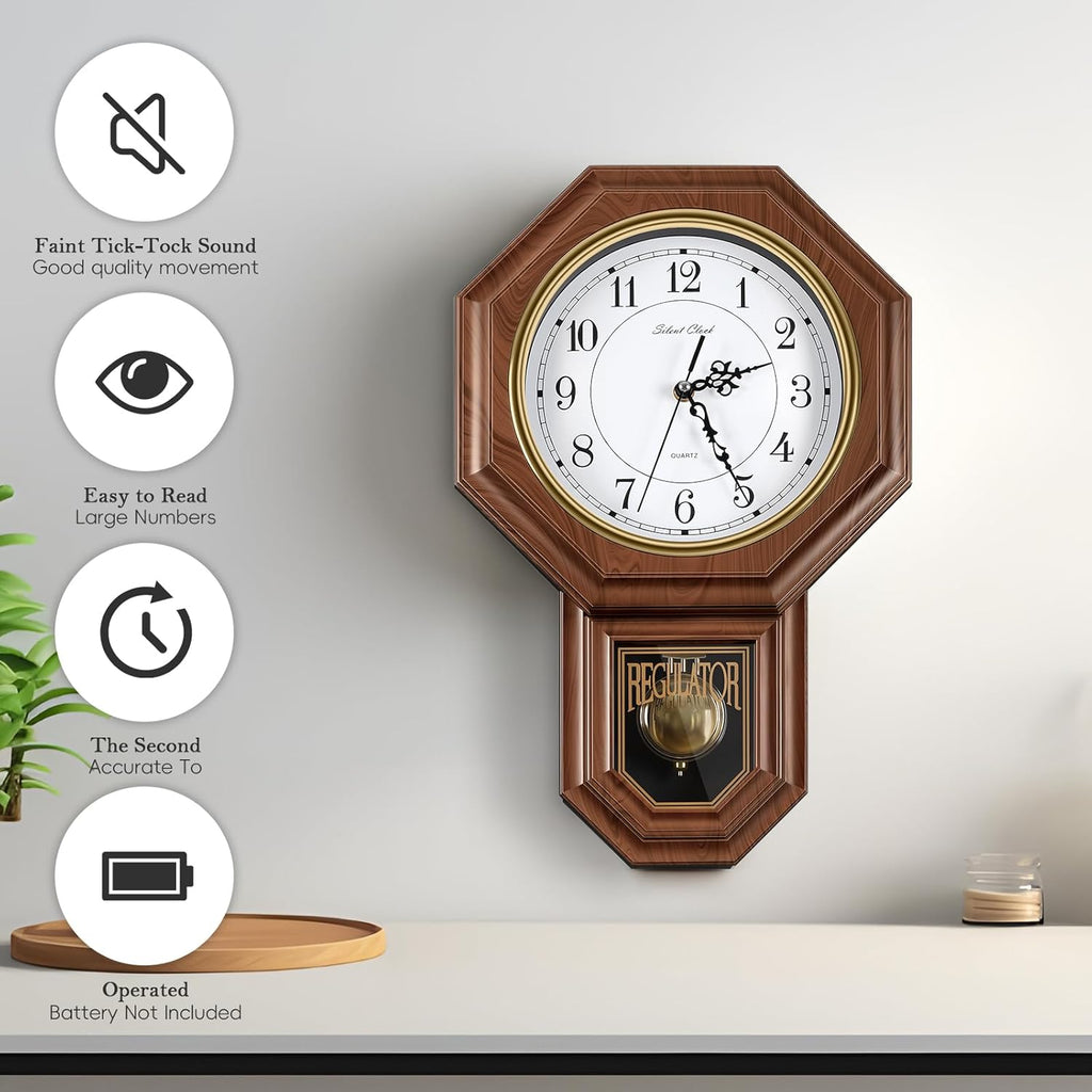 Sunexinlo Pendulum Wall Clocks Battery Operated,Regulator wall Clock with Pendulum,Vintage Decorative Grandfather Clock for Living...