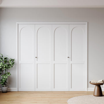 Arch Top White Primed 80" Solid Core Shaker Bi-Fold Door with Installation Hardware Kit (White, 60 in. x 80 in)