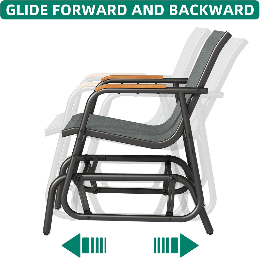 3 Piece Patio Glider Set, Textilene Gliders Outdoor Furniture Grey | Heavy-duty Patio Glider Set w/Breathable Fabric