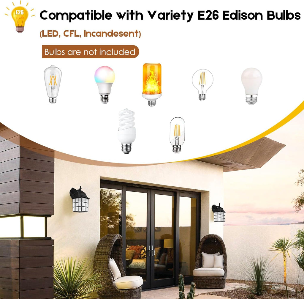 2-Pack Dusk to Dawn Outdoor Wall Lantern, Exterior Light Fixtures with Photocell Sensor, Black Wall Light Waterproof